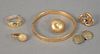 Six piece 10K - 14K gold lot to include 1 cufflink, 1 push pin and 2 separate earrings, total 5.5 dwt.