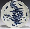 A CHINESE PORCELAIN CHARGER WITH DRAGON, FLAMING PEARL