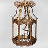 Large French Baroque Style Gilt TÃ´le Six-Light Hall Lantern