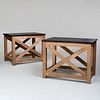 Pair of Modern Gilt Limed Oak Tables with Slate Tops, Designed by Stephen Sills
