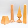 Group of Four Wood Objects and a Stand
