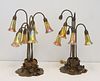 A Pair Of Tiffany Studios 7 Light Lily Lamps. #385