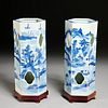Pair Chinese blue and white hat stands