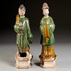 Pair large Chinese glazed earthenware attendants