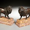 Continental School, pair bronze lions