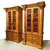 Pair large English pine faux-book cabinets