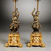 Pair Neoclassical gilt and patinated bronze lamps