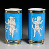 Pair Vienna Porcelain style cylindrical vases