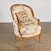 Louis XVI style silk upholstered walnut bergere