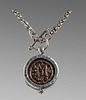 Ancient Byzantine Bronze Coin c.600 AD, set in a Silver Necklace.