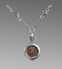 Ancient Biblical Widows Mite Bronze Coin set in a Silver Necklace.