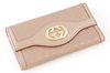 Gucci Metallic Light Pink Micro Guccissima Leather Sukey Continental Wallet, the calf leather with a golden brass Gucci logo on fron...