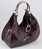 Dior Dark Purple Crocodile Pattern Patent Leather Grand Sac Hobo Bag, with silver handles and hardware, the exterior with two open p...