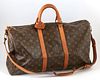 Louis Vuitton Brown Monogram Coated Canvas 50 Keepall Bandouliere Travel Bag, the vachetta leather handles with golden brass hardwar...