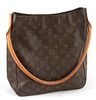 Louis Vuitton Brown Monogram Coated Canvas GM Looping Shoulder Bag, the zipper opening to a beige suede interior with one zip pocket...