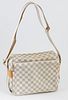 Louis Vuitton Ivory Coated Canvas Damier Azur Naviglio Shoulder Bag, the double flaps with golden snaps, opening to two side pockets...
