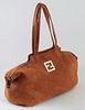 Fendi Brown Calf Leather Nubuck Medium Chains Tote, with double handles and gold hardware, the interior of the bag lined in "Fendi"...