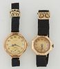Two Lady's 14K Yellow Gold Wristwatches, early 20th c., consisting of a circular Waltham, running, and a hexagonal Bulova, both with...