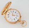 Unusual 18K Rose Gold Hunting Case Pocket Watch, 19th c., unmarked, with relief decorated banding around the case, four lugs on the...