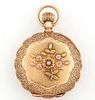 14K Rose Gold J. P. Stevens Hampden Hunting Case Pocket Watch, 1893, Ser. # 820570, size 6s, not running, with relief floral decorat...
