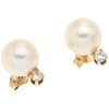 CULTURED PEARLS AND DIAMONDS STUD EARRINGS. 14K YELLOW GOLD