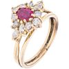 RUBY AND DIAMONDS RING. 10K YELLOW GOLD