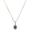 CHOKER AND PENDANT WITH SAPPHIRE AND DIAMONDS. 14K WHITE GOLD