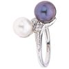 TAHITIAN PEARL, CULTURED PEARL AND DIAMONDS RING. 14K WHITE GOLD
