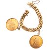 WRISTBAND WITH  DESMONETIZED COIN AND MEDALL. 21.6K, 18K AND 10K YELLOW GOLD 