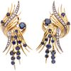 SAPPHIRES AND DIAMONDS EARRINGS. 18K, 14K YELLOW GOLD AND PALLADIUM SILVER