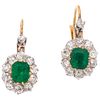 EARRINGS WITH EMERALDS AND DIAMONDS. PLATINUM, 18K AND 10K YELLOW GOLD