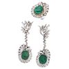 RING AND EARRINGS SET WITH EMERALDS AND DIAMONDS. PALLADIUM SILVER
