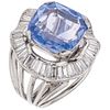 RING WITH  DIAMONDS AND GIA CERTIFICATED  SAPPHIRE. PALLADIUM SILVER