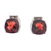 STUD EARRINGS WITH GARNETS AND DIAMONDS. 14K WHITE GOLD