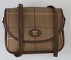 Burberry Khaki Green Large Nova Check Canvas Vintage Flap Crossbody Bag, the exterior with a brown leather Burberry emblem and the b...