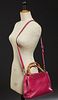 Gucci Magenta Grained Calf Leather 25 Mini Bamboo Shopper Handbag, the bamboo handles with golden hardware and adjustable leather st...