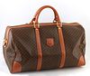 Celine Brown Macadam Coated Canvas Weekender Travel Bag, the exterior with brown leather accents, luggage tag and key in clochette, ...
