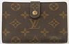 Louis Vuitton Brown French Purse, the coated monogram canvas with a golden brass accent snap, opening to card holder and three bill ...