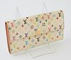Louis Vuitton Limited Edition Murakami Sarah 6 Wallet, the white coated canvas multicolor monogram with a golden brass accent snap, ...