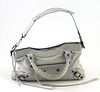Balenciaga Light Blue Distressed Leather Arena First Shoulder Bag, the exterior with aged brass hardware and a side zip compartment ...