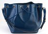 Louis Vuitton Blue Noe PM Epi Leather Shoulder Bag, with blue stitching and brass hardware, opening to a blue suede interior with ke...