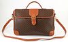 Celine Brown Macadam Coated Canvas Flap Briefcase, the light brown leather strap, handle and accents with golden brass hardware, ope...