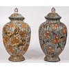 A Pair of Majolica Lidded Urns