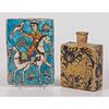 A Persian Ceramic Tile and Flask