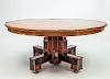Modern Bamboo-Mounted Walnut, Black and Red Lacquer Dining Table, Designed by Mark Hampton