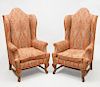Pair of Queen Anne Style Paisley-Upholstered Wing Chairs