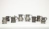 Three English Pewter Mugs, Two Glass-Bottom Mugs, a Cylindrical Mug, Spouted Mug, and a Modern Lidded Tankard