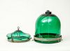 Regency Style Metal-Banded Green Glass Hall Lantern
