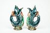 Pair of Majolica Leaping Fish Water Pitchers
