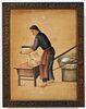 19C Chinese Butcher Scene Pith Painting